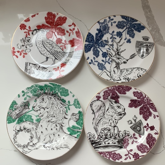 Anthropologie Dining Anthropologie Royal Beasts Salad Dessert Plate Set Set Of 4 Poshmark